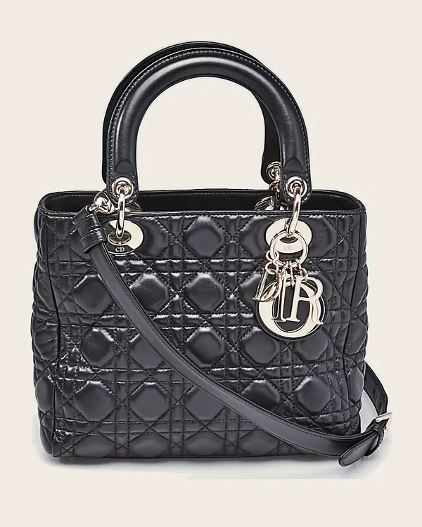 Dior Lady Dior Medium in black Cannage lambskin with D.I.O.R. charms