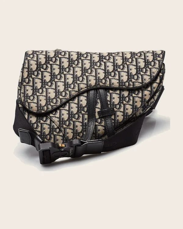 Dior Saddle Bag in blue Oblique jacquard with antique gold hardware